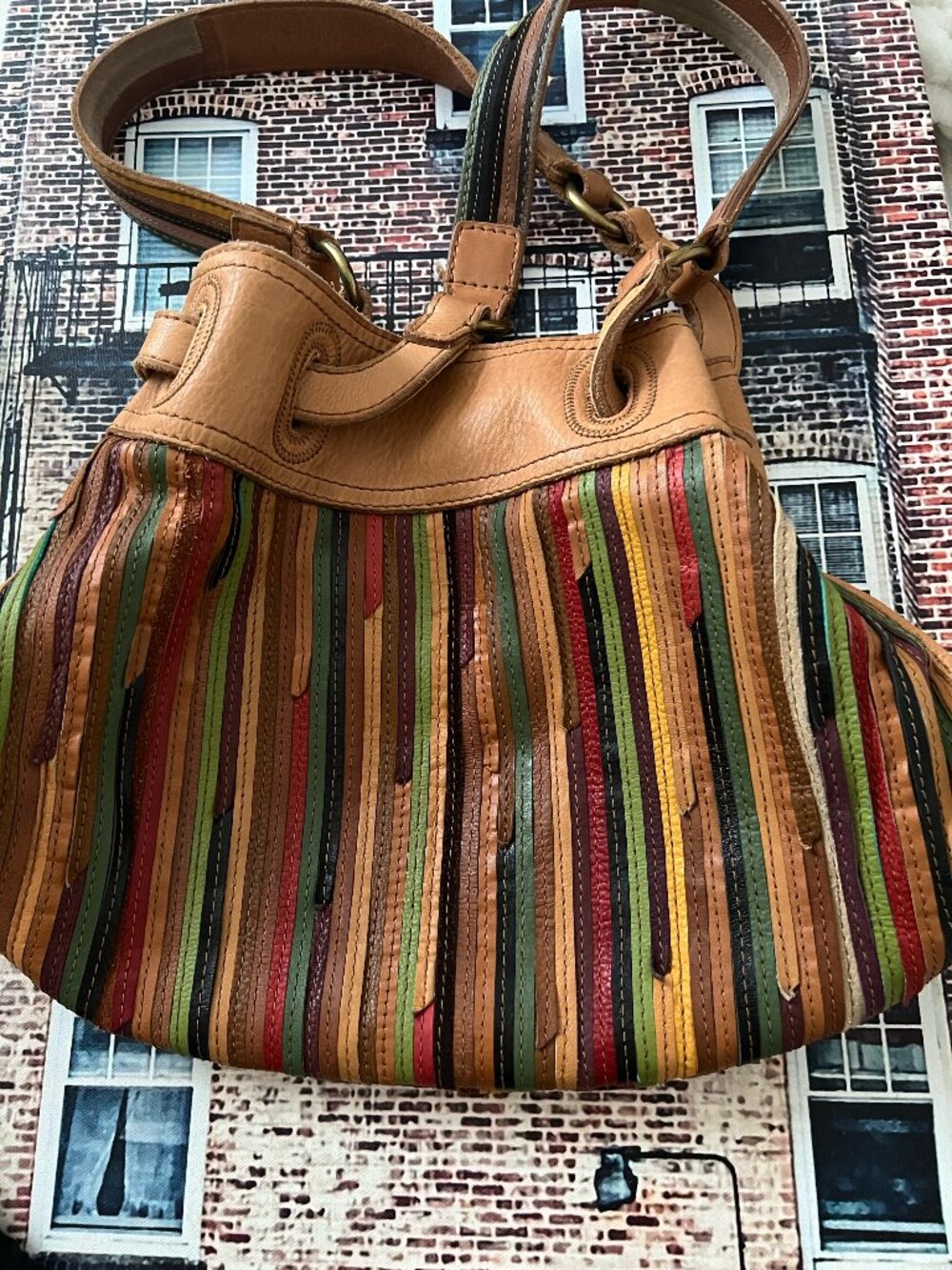 vintage Lucky Brand multicolor striped leather hobo